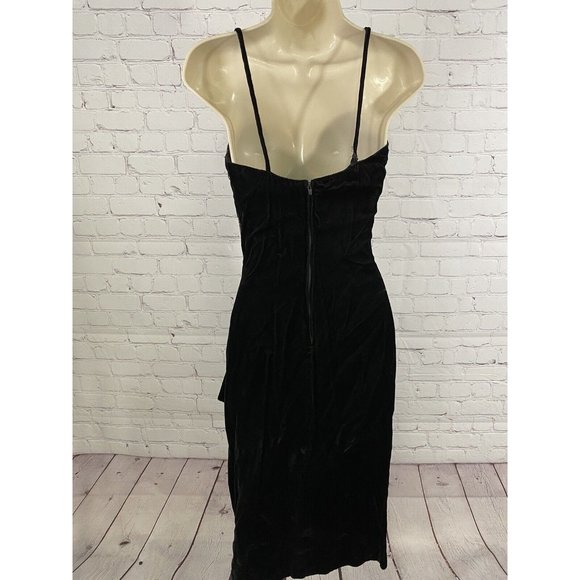 VTG New Leaf Black Gold Spaghetti Strap Velvet Back Zip Bodycon Dress Womens 5/6 - Picture 3 of 14
